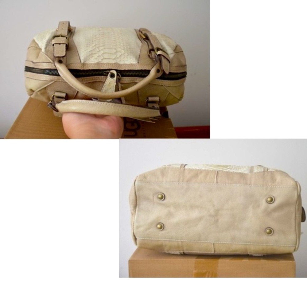 Spring Sales ABACO Real Python Delano Bowling Beige Top Handle Bag New - Picture 5 of 8